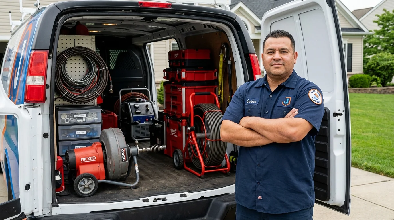 Professional drain cleaning equipment and Johns Plumbing LLC plumber in North Chicago