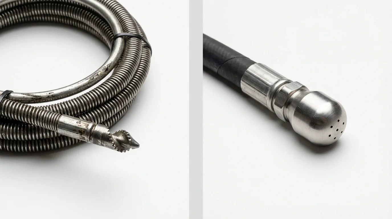Drain snake cable and hydro jetting nozzle used for drain cleaning in North Chicago, IL