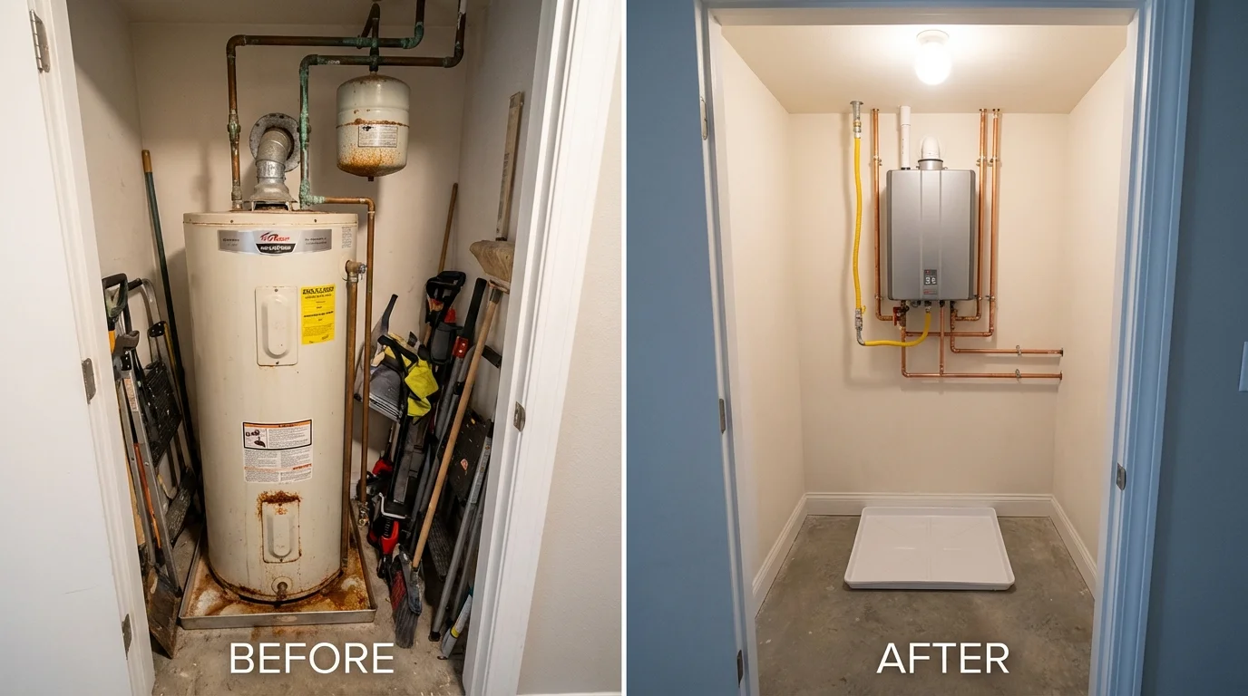Tank water heater versus wall-mounted tankless unit comparison for North Chicago, IL homeowners